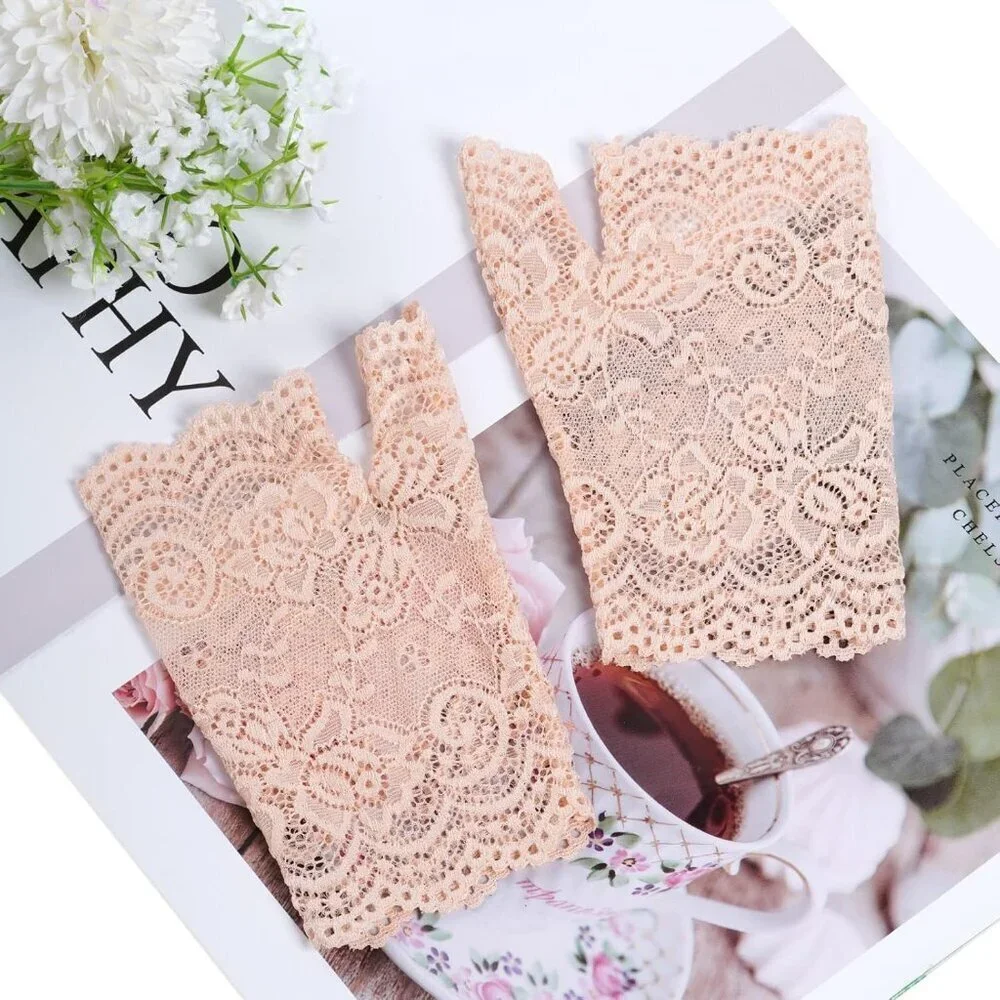 Women's 2 Pair Apricot Lace Fingerless Gloves Party Costume Accessories